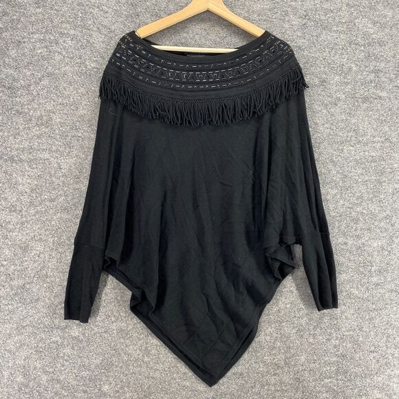 White House Black Market Sweater Pullover Women S Small Black Fringe Knit Casual - Picture 1 of 7